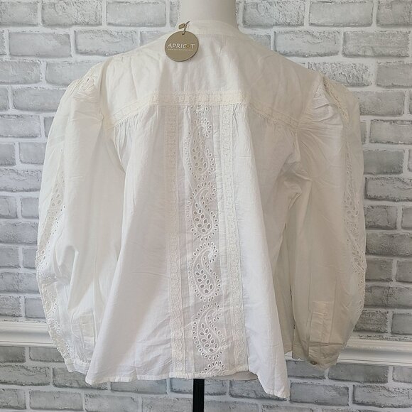 Apricot Broderie Pleat Lace Grandad Collar Oversized Blouse NEW S Cottage - Picture 4 of 9